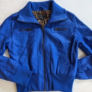 C'ESTTOI Bold Blue Faux Leather Jacket